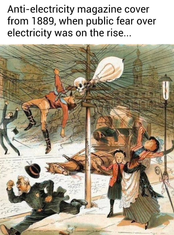 Anti-electricity magazine cover from 1889, when public fear over electricity was on the rise... وبردی