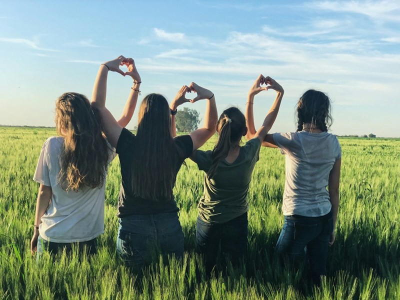 group of women forming hand gestures