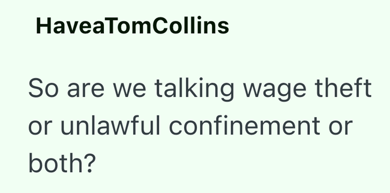 HaveaTomCollins So are we talking wage theft or unlawful confinement or both?