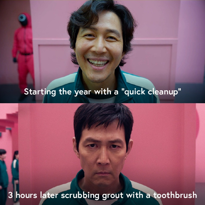 Starting the year with a "quick cleanup" 3 hours later scrubbing grout with a toothbrush