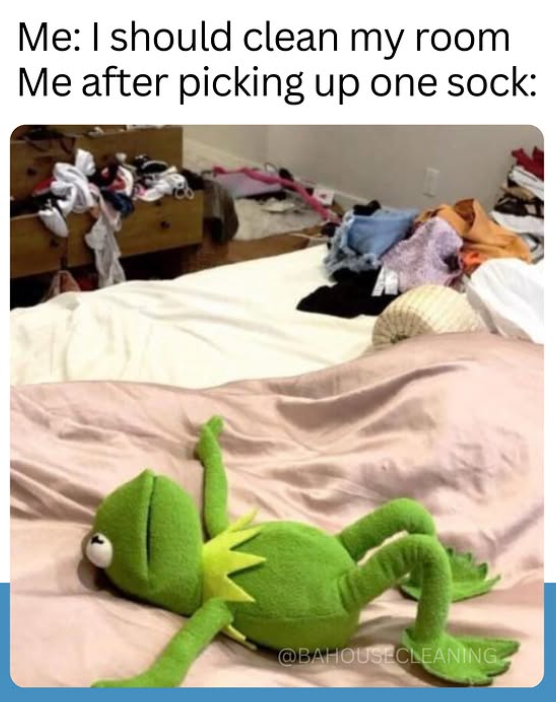 Me: I should clean my room Me after picking up one sock: @BAHOUSECLEANING