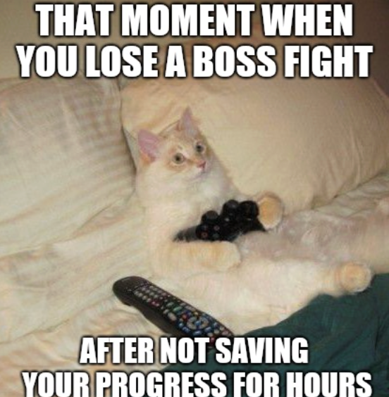 THAT MOMENT WHEN YOU LOSE A BOSS FIGHT AFTER NOT SAVING YOUR PROGRESS FOR HOURS