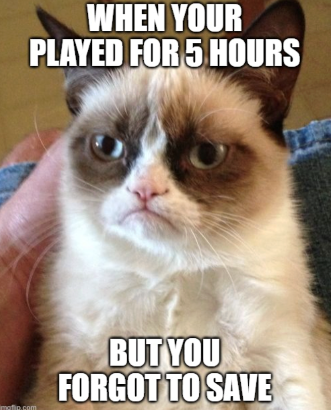 WHEN YOUR PLAYED FOR 5 HOURS imgflip.com BUT YOU FORGOT TO SAVE