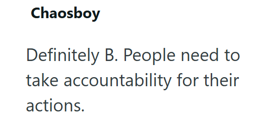 Chaosboy Definitely B. People need to take accountability for their actions.