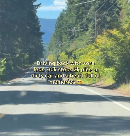 Driving back with sore legs, 30k steps 2k pics, a dirty car and a heart full of memories