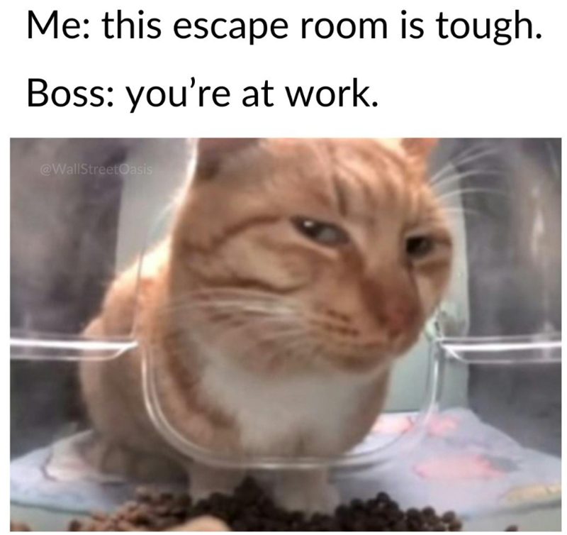 Me: this escape room is tough. Boss: you're at work. @WallStreetOasis