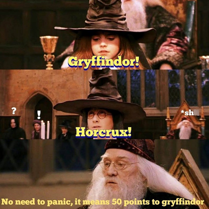 Gryffindor! ? Horcrux! *sh No need to panic, it means 50 points to gryffindor
