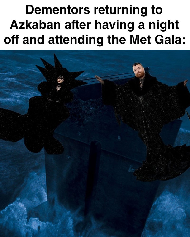 Dementors returning to Azkaban after having a night off and attending the Met Gala: