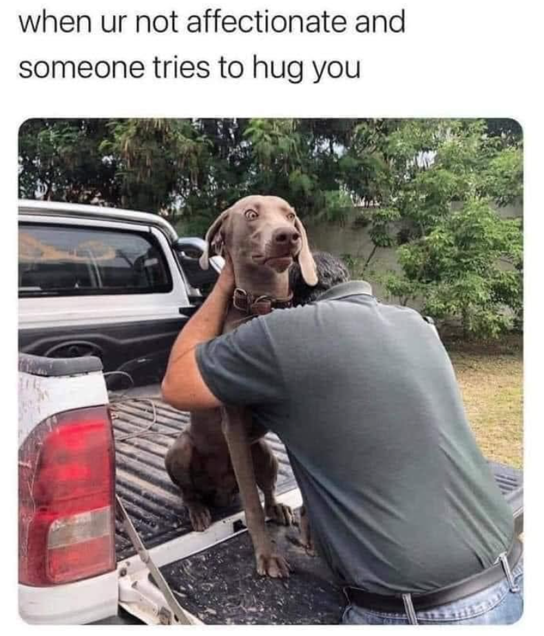 when ur not affectionate and someone tries to hug you