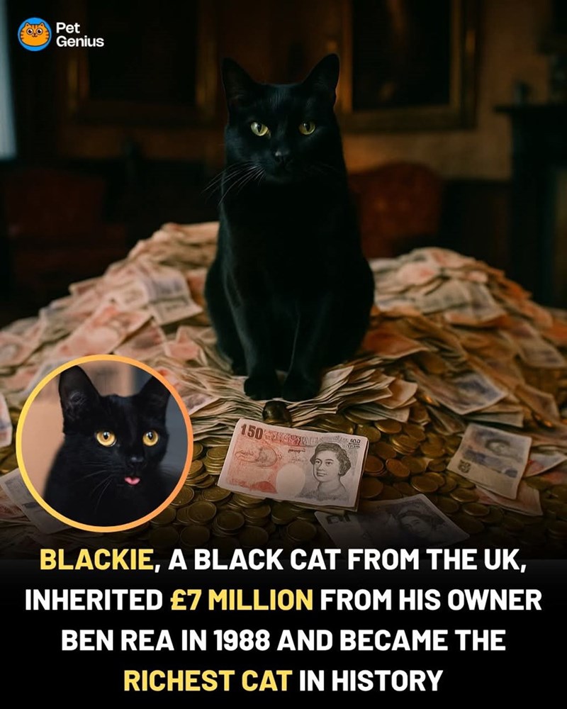 Pet Genius 1500 BLACKIE, A BLACK CAT FROM THE UK, INHERITED £7 MILLION FROM HIS OWNER BEN REA IN 1988 AND BECAME THE RICHEST CAT IN HISTORY