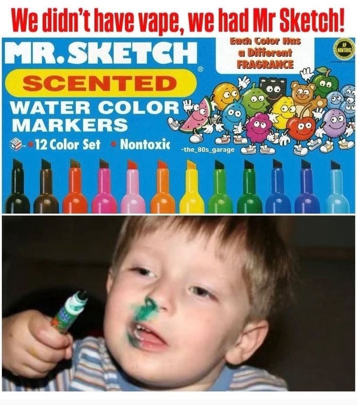 We didn't have vape, we had Mr Sketch! MR.SKETCH SCENTED WATER COLOR MARKERS 12 Color Set Nontoxic -the_80s_garage Ench Color Hus a Different FRAGRANCE NONTONIC
