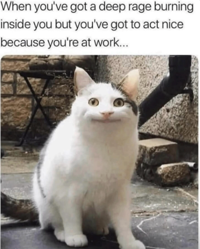 When you've got a deep rage burning inside you but you've got to act nice because you're at work...