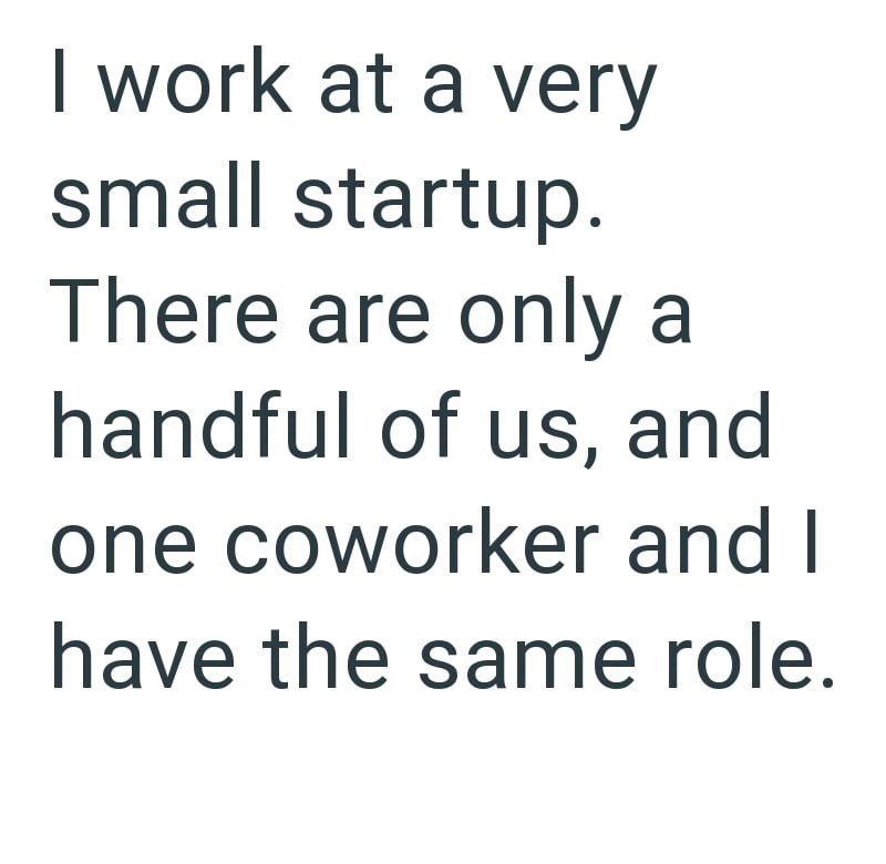 I work at a very small startup. There are only a handful of us, and one coworker and I have the same role.