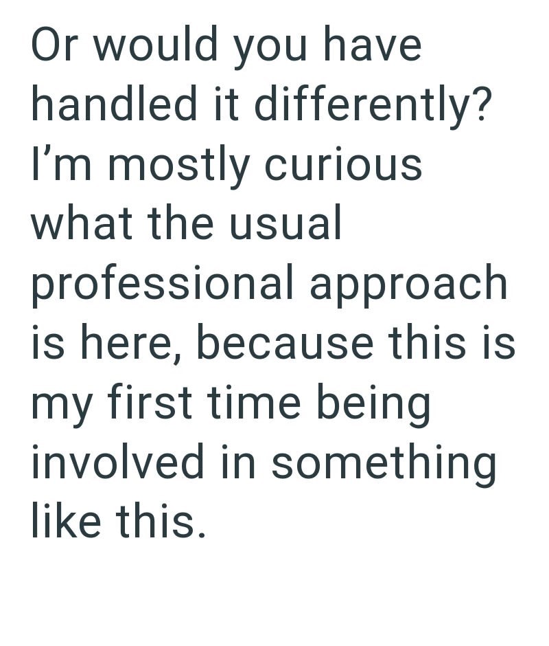 Or would you have handled it differently? I'm mostly curious what the usual professional approach is here, because this is my first time being involved in something like this.