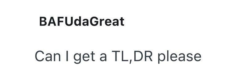 BAFUdaGreat Can I get a TL, DR please
