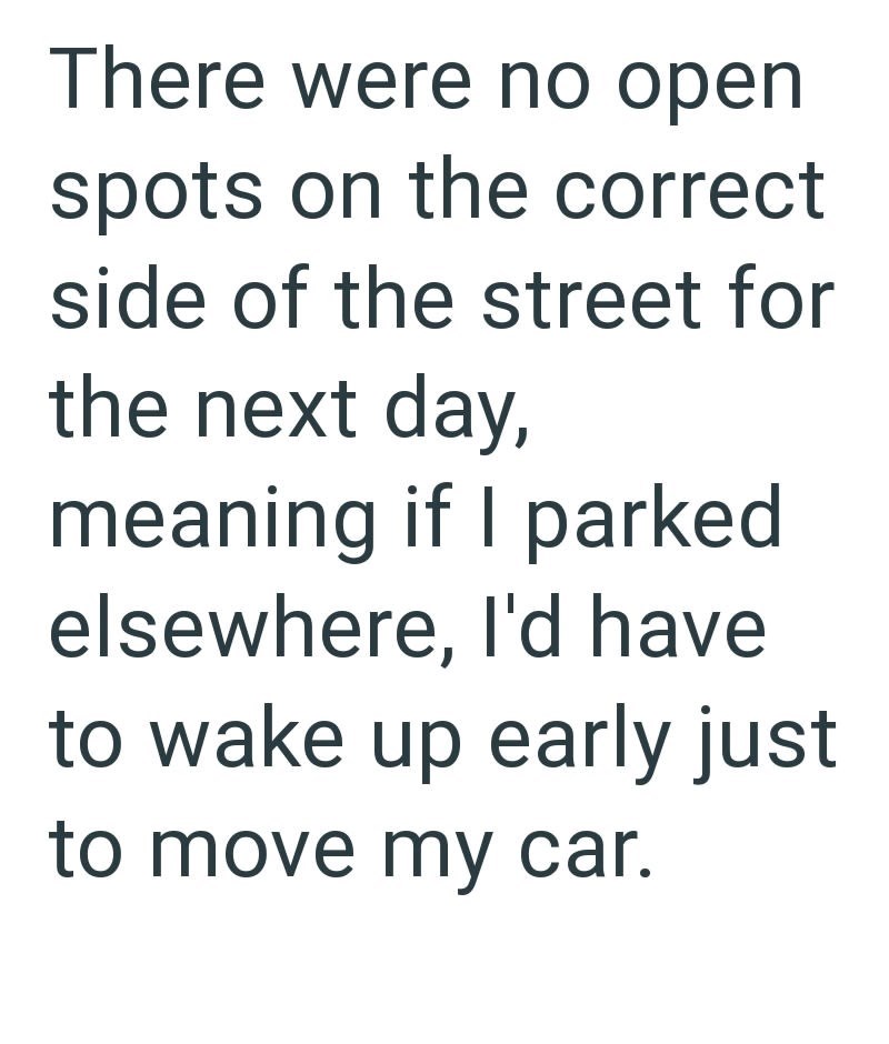 There were no open spots on the correct side of the street for the next day, meaning if I parked elsewhere, I'd have to wake up early just to move my car.