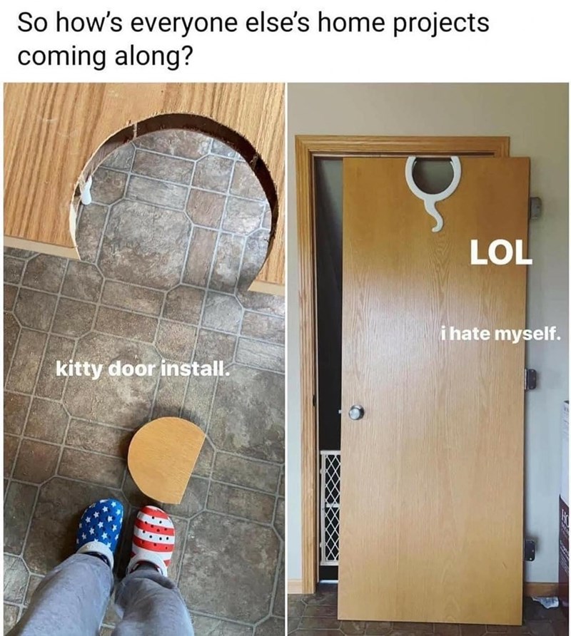 So how's everyone else's home projects coming along? LOL i hate myself. kitty door install.
