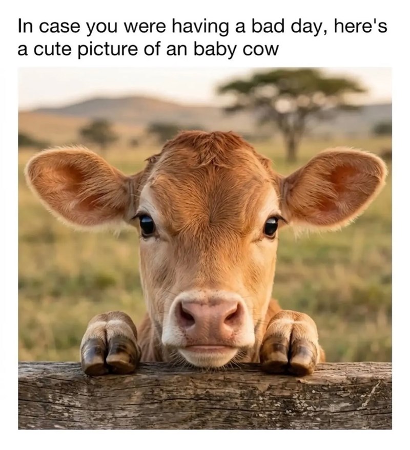 In case you were having a bad day, here's a cute picture of an baby cow