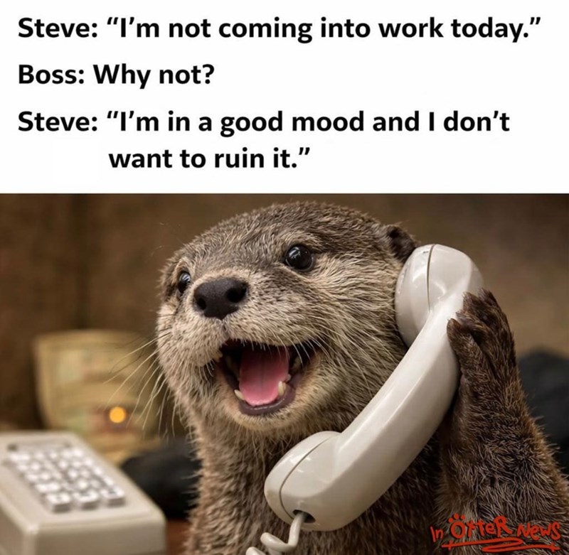 Steve: "I'm not coming into work today." Boss: Why not? Steve: "I'm in a good mood and I don't want to ruin it." In Offer News