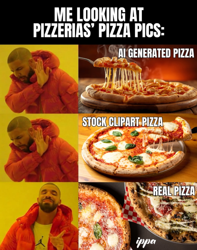 ME LOOKING AT PIZZERIAS' PIZZA PICS: AI GENERATED PIZZA STOCK CLIPART PIZZA ippa REAL PIZZA