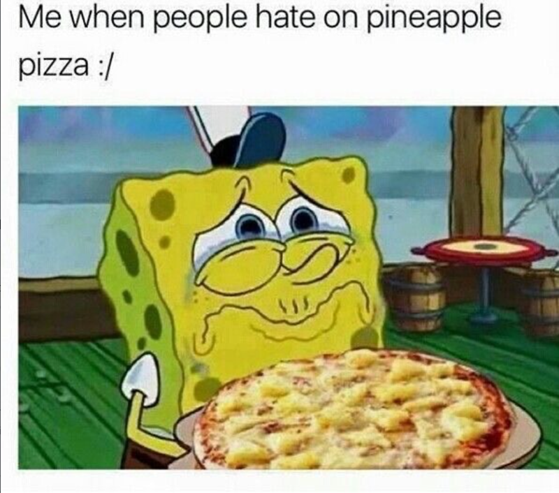 Me when people hate on pineapple pizza :/