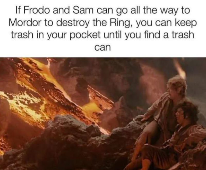 If Frodo and Sam can go all the way to Mordor to destroy the Ring, you can keep trash in your pocket until you find a trash can