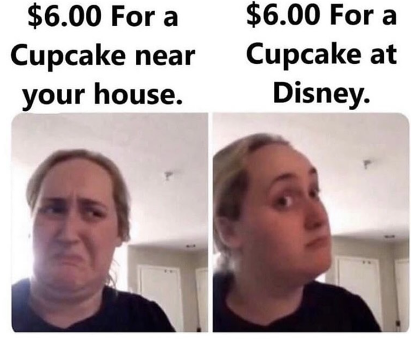 $6.00 For a Cupcake near your house. $6.00 For a Cupcake at Disney.