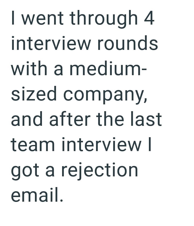I went through 4 interview rounds with a medium- sized company, and after the last team interview I got a rejection email.