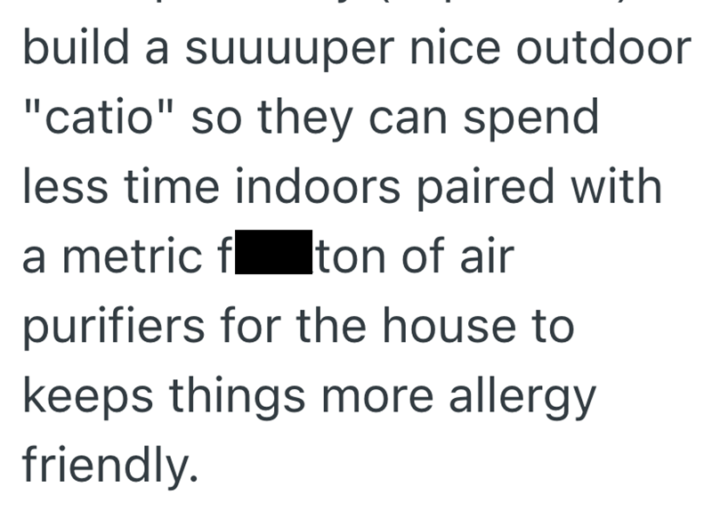 build a suuuuper nice outdoor "catio" so they can spend less time indoors paired with a metric f ton of air purifiers for the house to keeps things more allergy friendly.