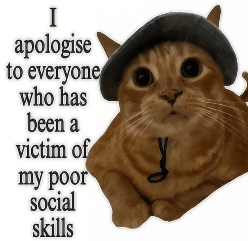 I apologise to everyone who has been a victim of my poor social skills