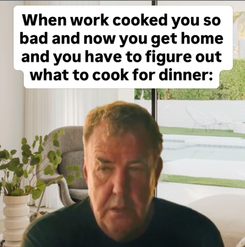 When work cooked you so bad and now you get home and you have to figure out what to cook for dinner: