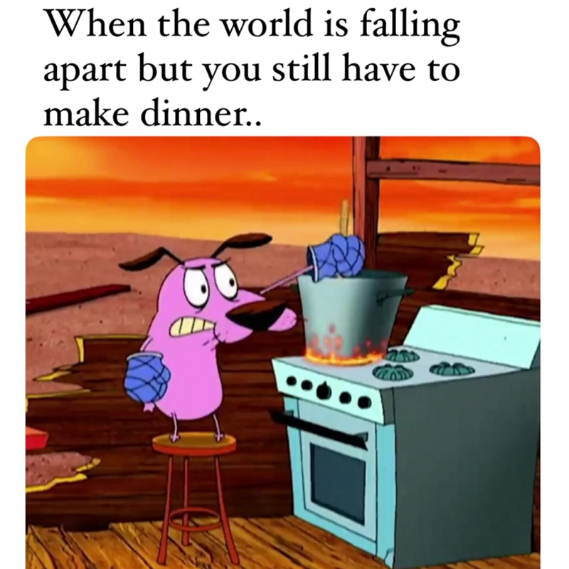 When the world is falling apart but you still have to make dinner..