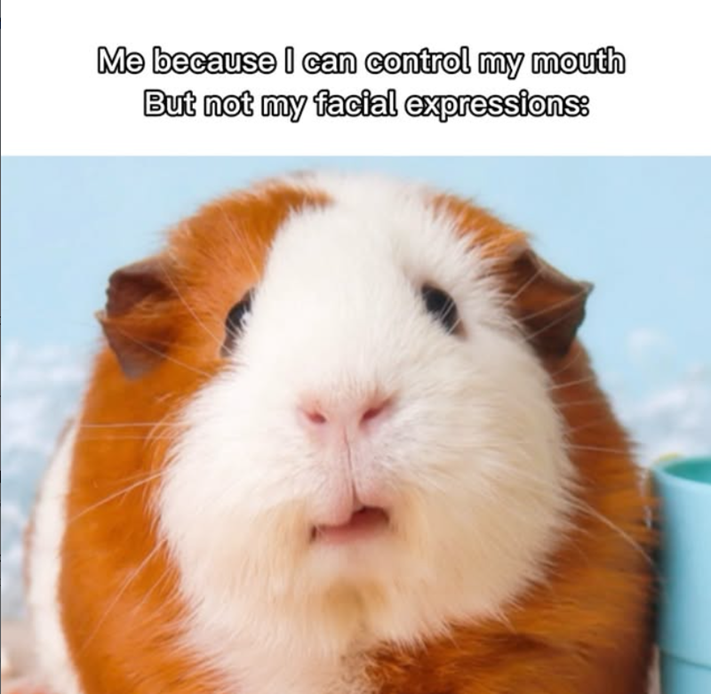Me because I can control my mouth But not my facial expressions: