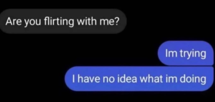 Are you flirting with me? Im trying I have no idea what im doing