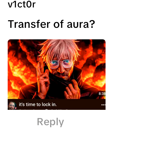 v1ctor Transfer of aura? it's time to lock in. 8:38 Reply