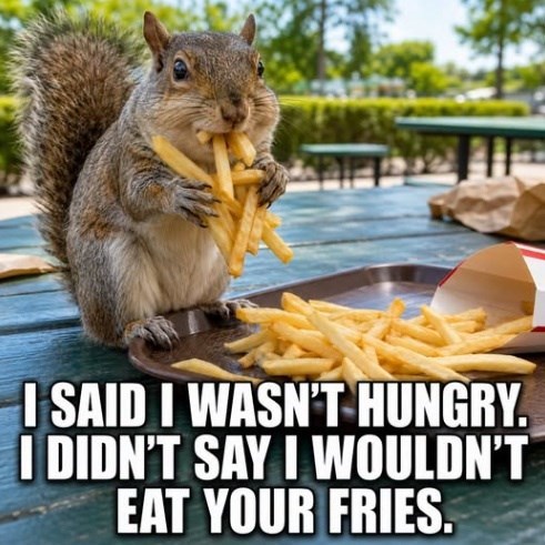 I SAID I WASN'T HUNGRY. I DIDN'T SAY I WOULDN'T EAT YOUR FRIES.