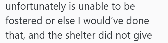unfortunately is unable to be fostered or else I would've done that, and the shelter did not give