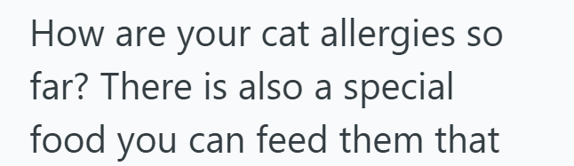 How are your cat allergies so far? There is also a special food you can feed them that