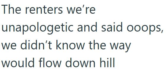 The renters we're unapologetic and said ooops, we didn't know the way would flow down hill