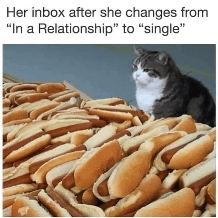 Her inbox after she changes from “In a Relationship” to “single”