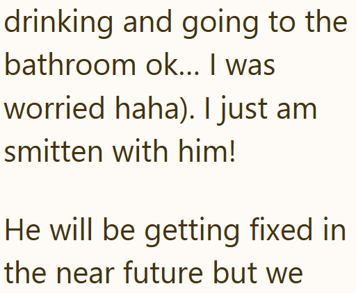 drinking and going to the bathroom ok... I was worried haha). I just am smitten with him! He will be getting fixed in the near future but we