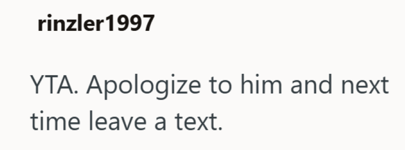 rinzler 1997 YTA. Apologize to him and next time leave a text.