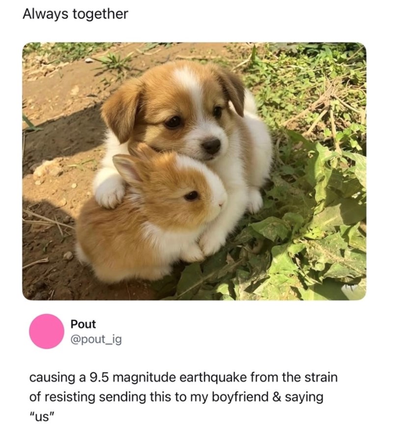 Always together Pout @pout_ig causing a 9.5 magnitude earthquake from the strain of resisting sending this to my boyfriend & saying "us"