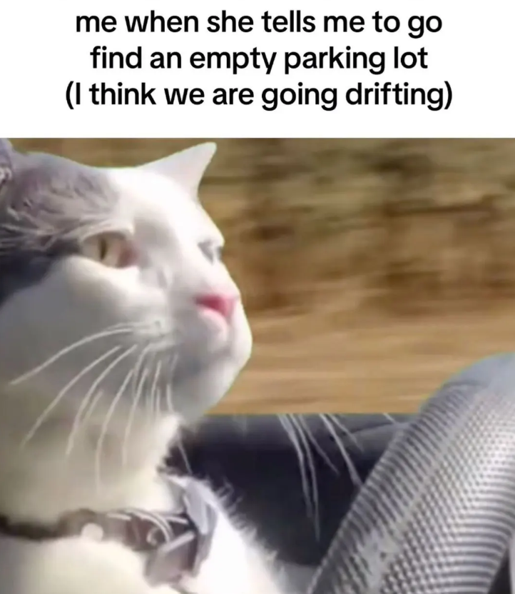 me when she tells me to go find an empty parking lot (I think we are going drifting)