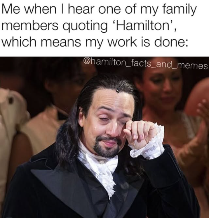 Me when I hear one of my family members quoting 'Hamilton', which means my work is done: @hamilton_facts_and_memes