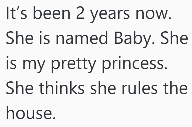 It's been 2 years now. She is named Baby. She is my pretty princess. She thinks she rules the house.