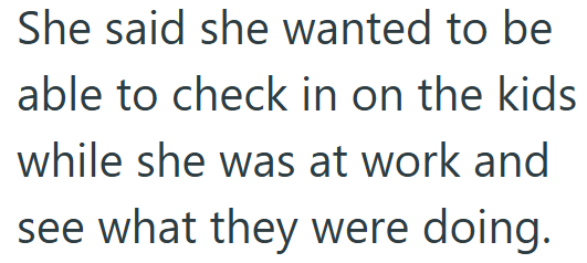 She said she wanted to be able to check in on the kids while she was at work and see what they were doing.