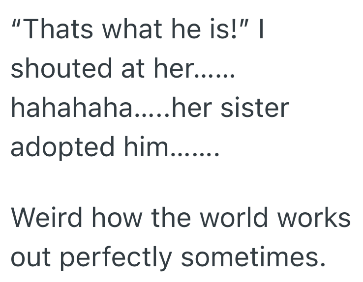 "Thats what he is!" I shouted at her...... hahahaha.....her sister adopted him....... Weird how the world works out perfectly sometimes.