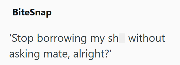 BiteSnap 'Stop borrowing my sh without asking mate, alright?'