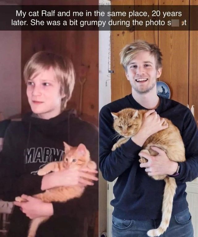 My cat Ralf and me in the same place, 20 years later. She was a bit grumpy during the photo st MARW